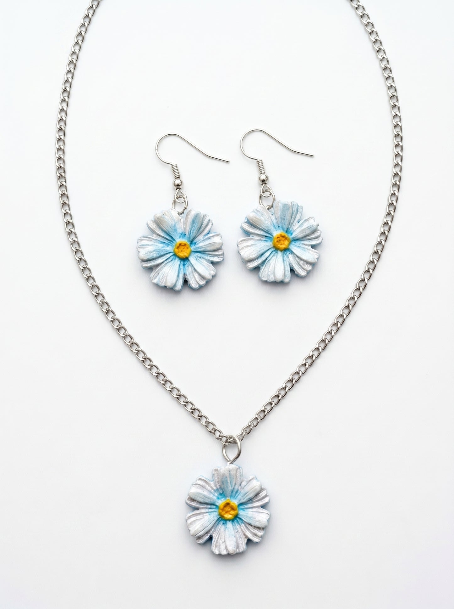 Daisy Jewellery Set — Hand-Painted Flower Necklace & Earrings