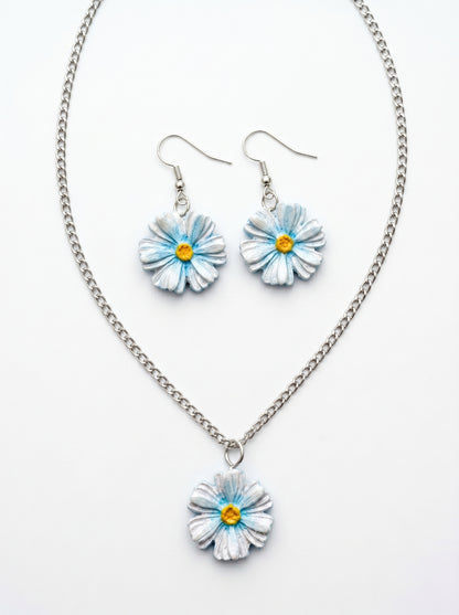 Daisy Jewellery Set — Hand-Painted Flower Necklace & Earrings