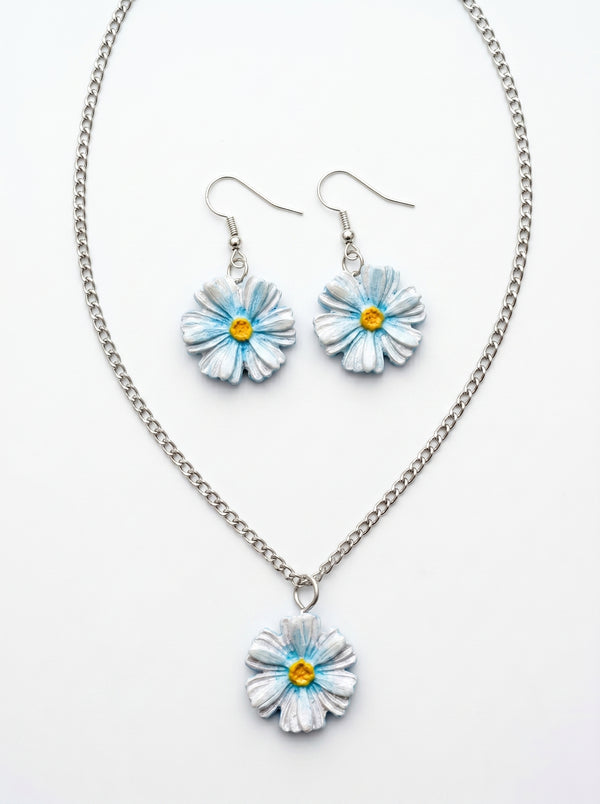 Daisy Jewellery Set — Hand-Painted Flower Necklace & Earrings
