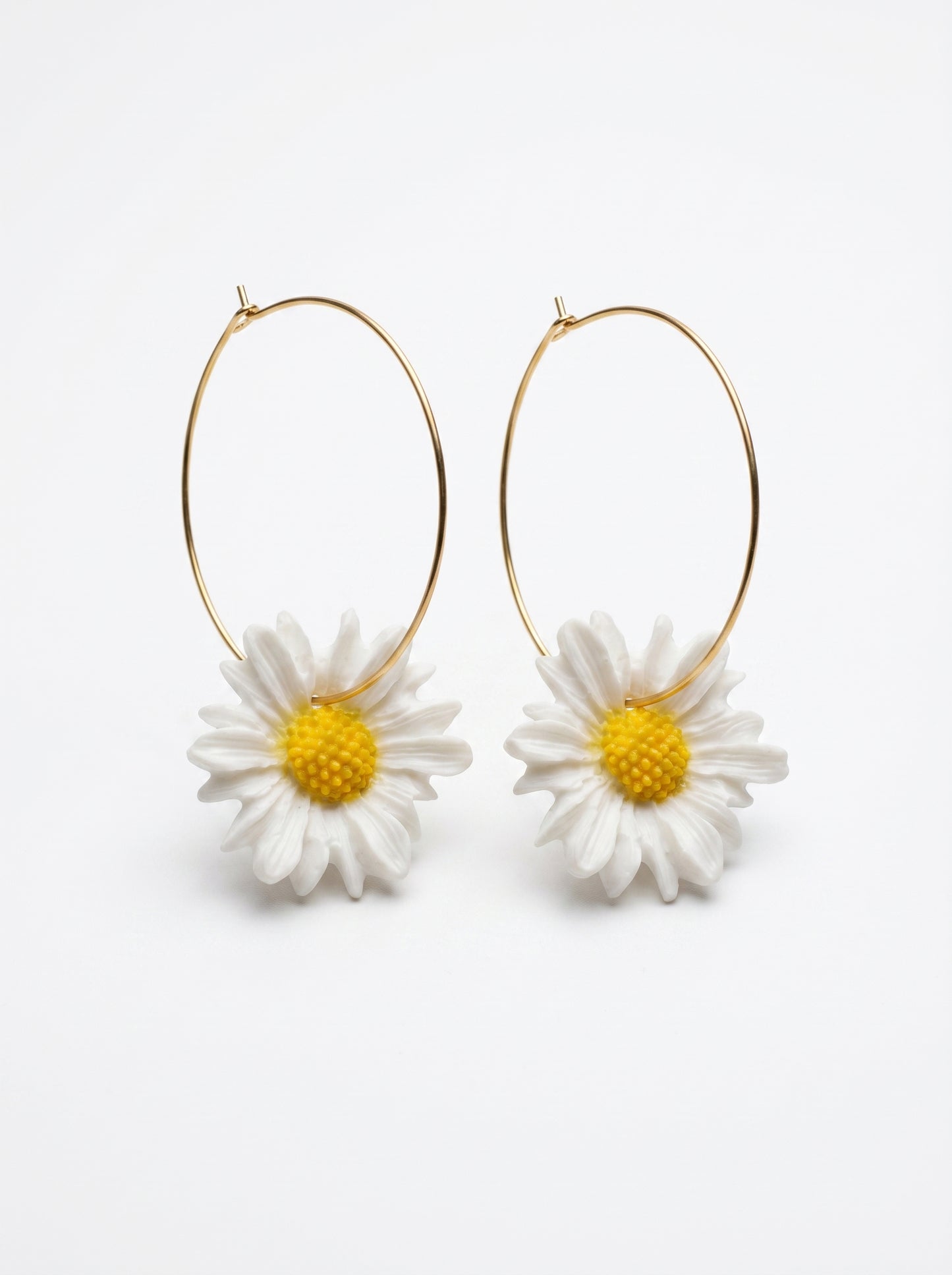 Daisy Hoop Statement Earrings — White Bloom on Gold Hoops