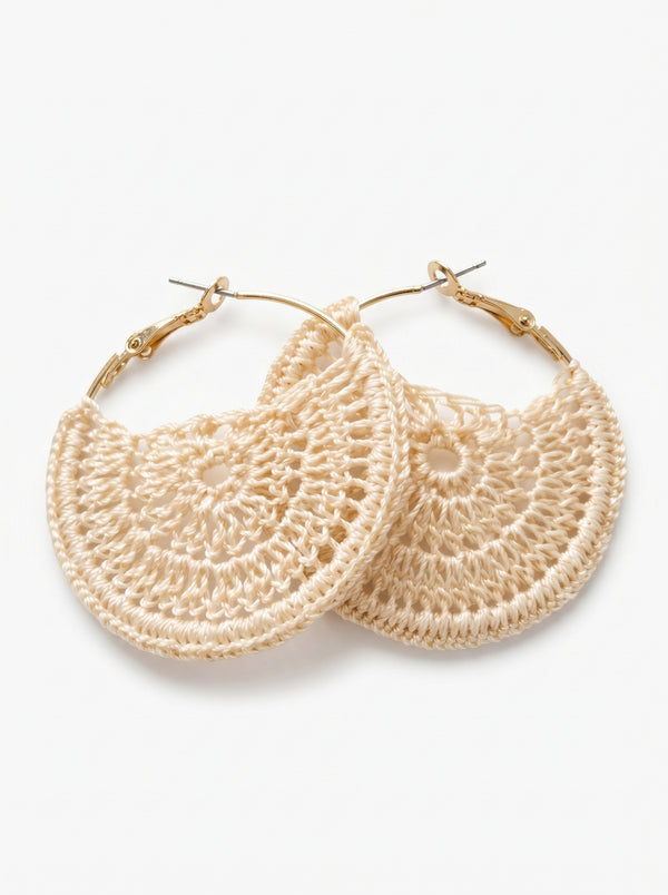 Ivory Lace Crochet Hoops — Handmade Disc Earrings
