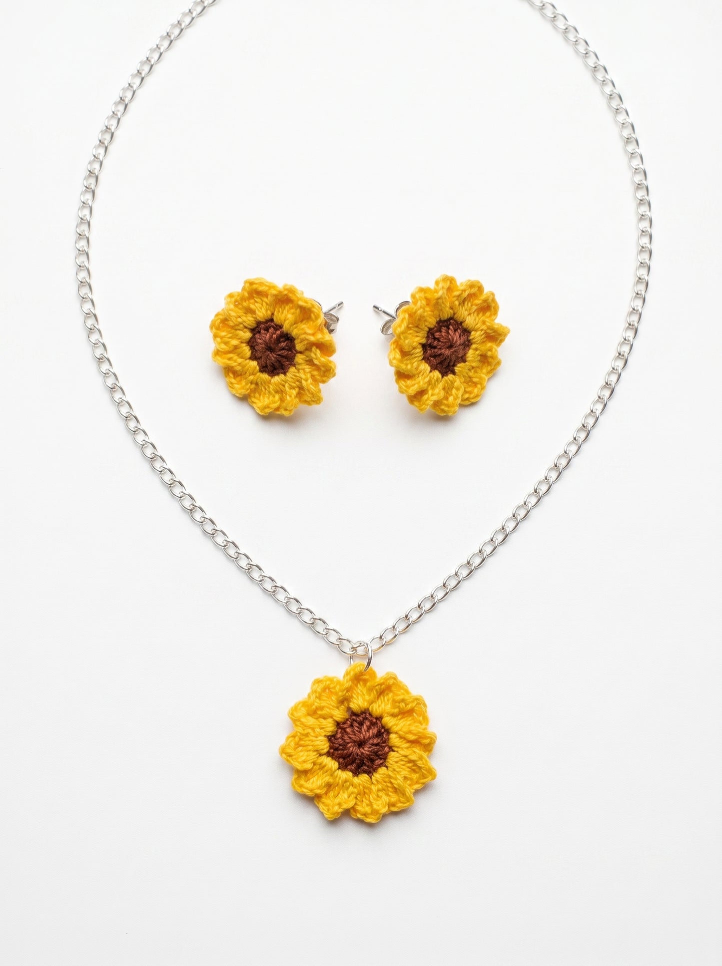 Sunflower Crochet Jewellery Set — Handmade Necklace & Earrings