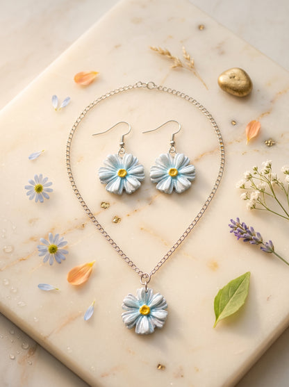 Daisy Jewellery Set — Hand-Painted Flower Necklace & Earrings