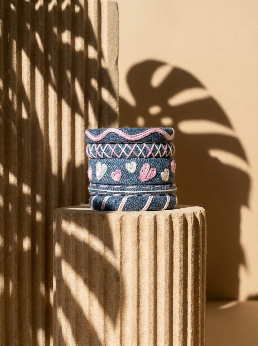 Denim & Pink Hearts Stack