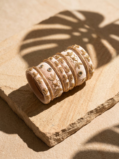Ivory Heritage Hand-Embroidered Zari Bangle Stack