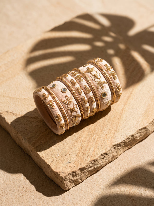 Ivory Heritage Hand-Embroidered Zari Bangle Stack