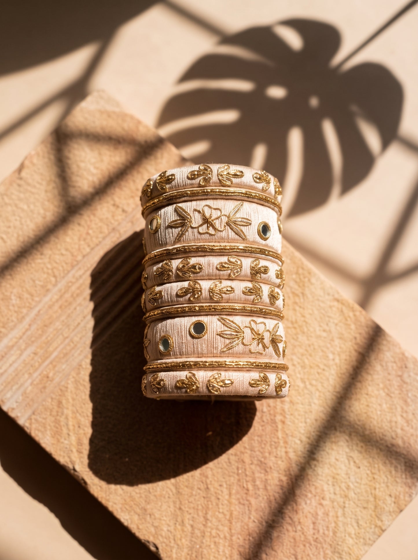 Ivory Heritage Hand-Embroidered Zari Bangle Stack