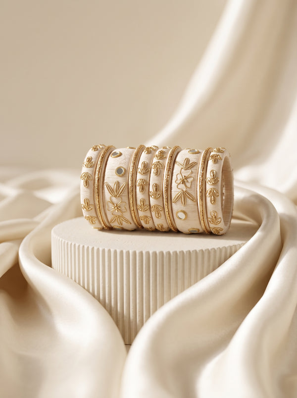 Ivory Heritage Hand-Embroidered Zari Bangle Stack