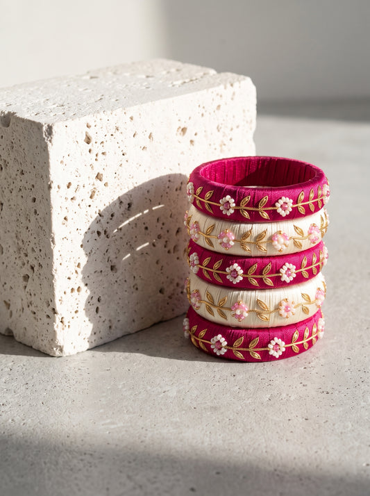 The Rani Pink & Ivory Floral Vine Stack