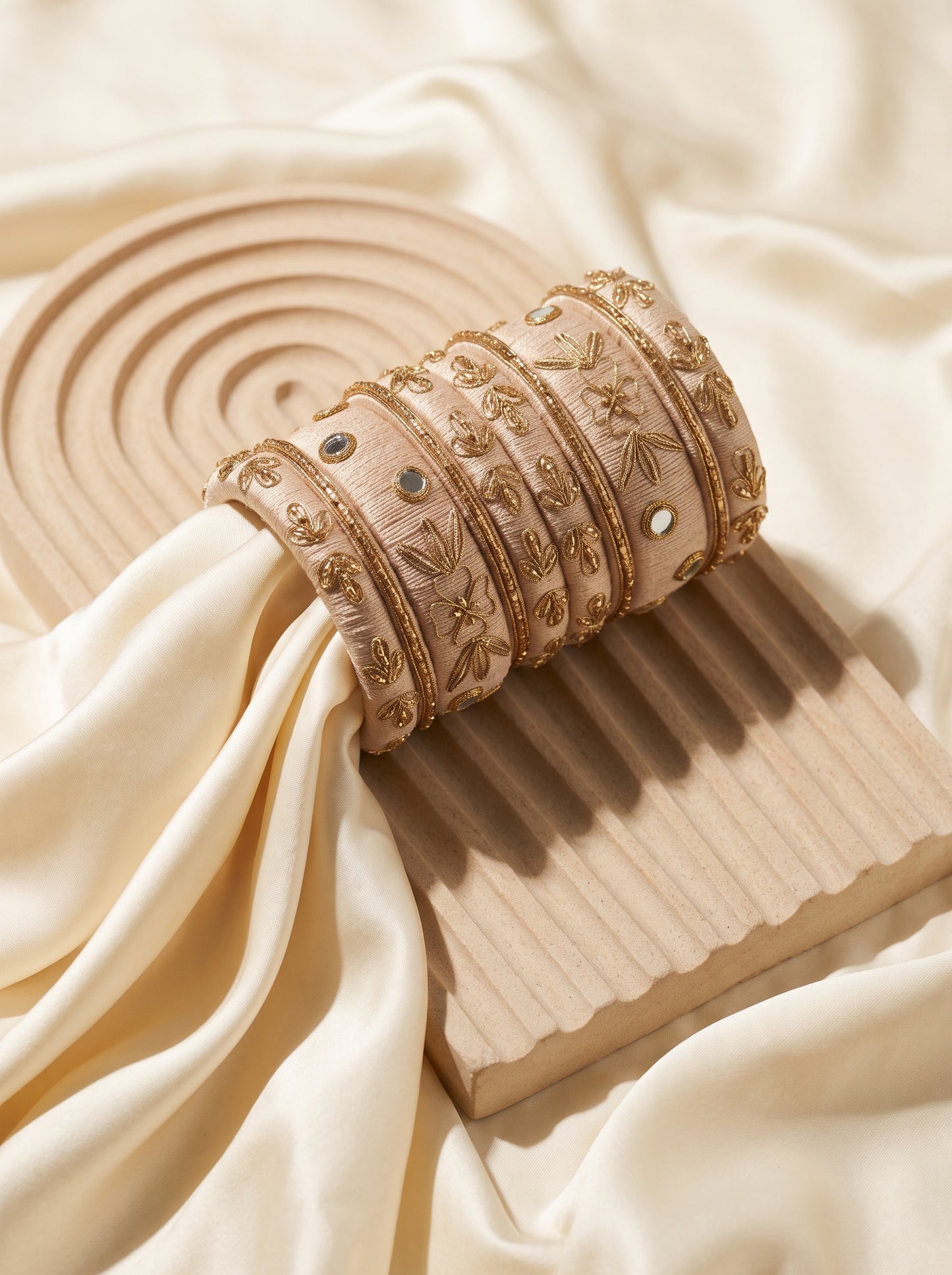 Ivory Heritage Hand-Embroidered Zari Bangle Stack