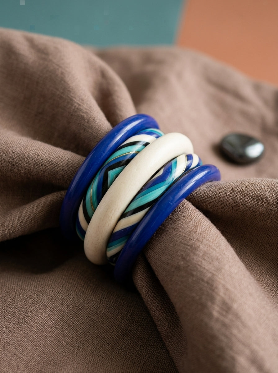 Indigo Weave Lac Bangle Set — Hand-Braided Lac Stack