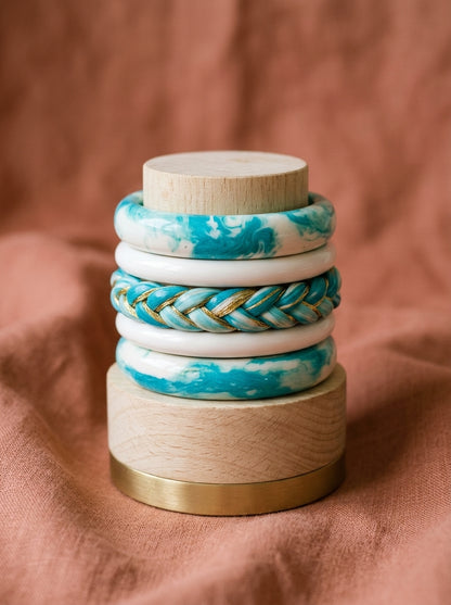 Turquoise Tide Lac Bangle Set — Hand-Braided Lac Stack