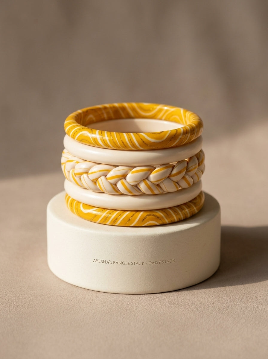 Golden Swirl Lac Bangle Set — Hand-Braided Lac Stack
