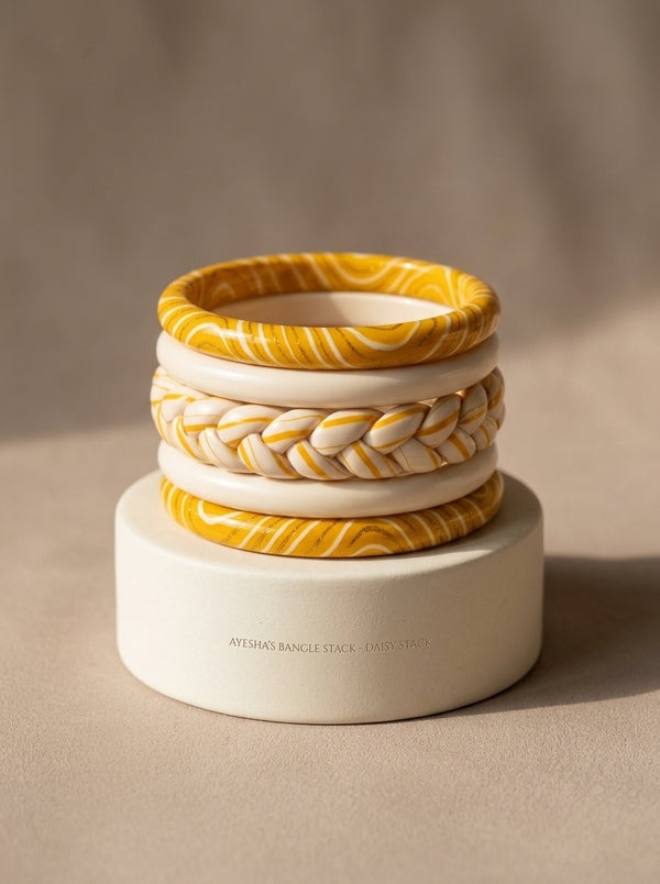 Golden Swirl Lac Bangle Set — Hand-Braided Lac Stack