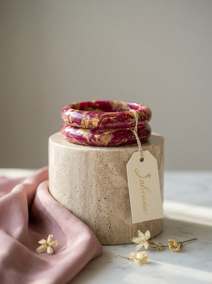 Rosewood Marble Lac Bangle Set — Hand-Marbled Lac Pair