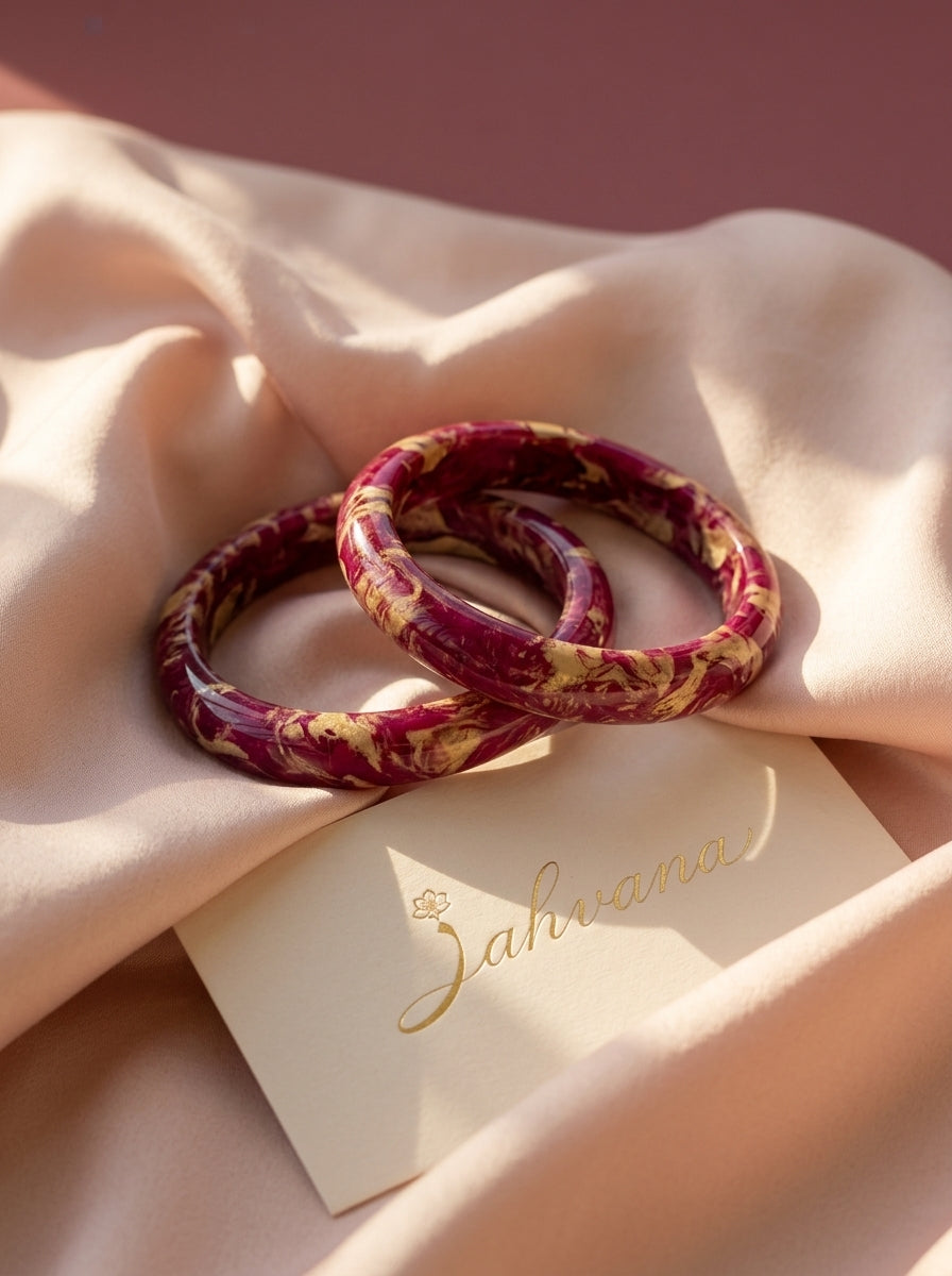 Rosewood Marble Lac Bangle Set — Hand-Marbled Lac Pair