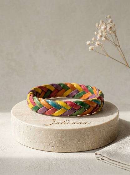 Tropical Twist Braided Bangle Set — Hand-Braided Rainbow Stack
