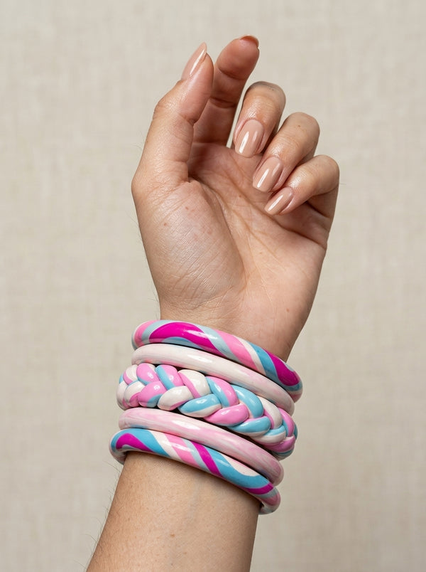 Cotton Candy Lac Bangle Set — Hand-Braided Pastel Lac Stack