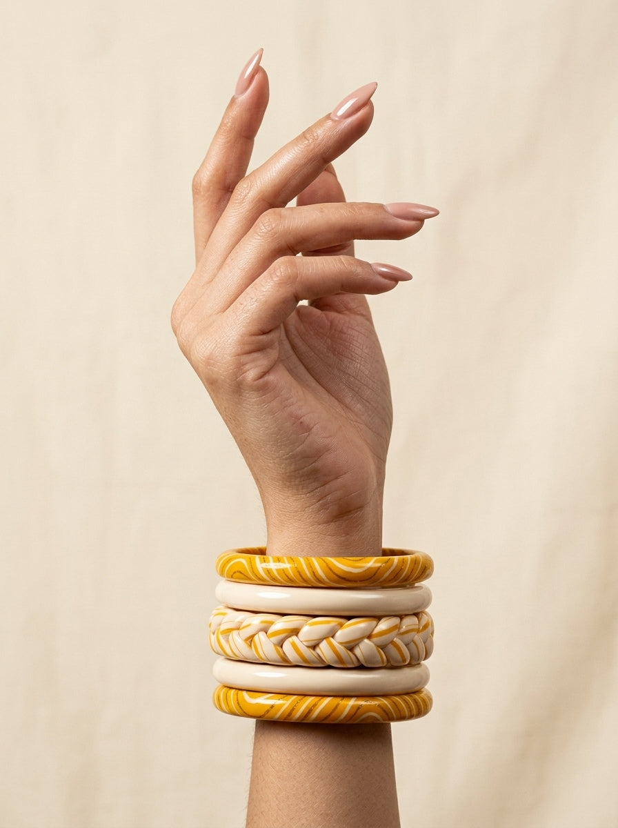 Golden Swirl Lac Bangle Set — Hand-Braided Lac Stack