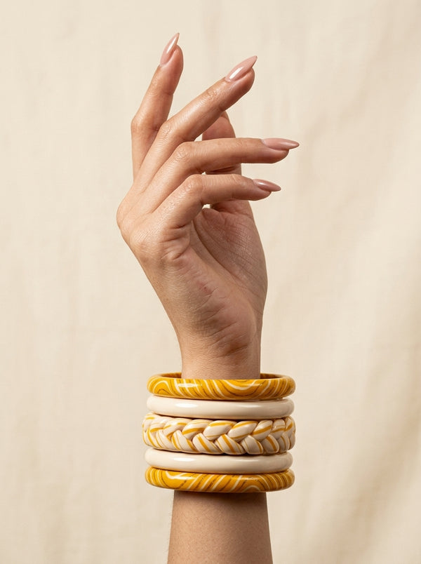 Golden Swirl Lac Bangle Set — Hand-Braided Lac Stack