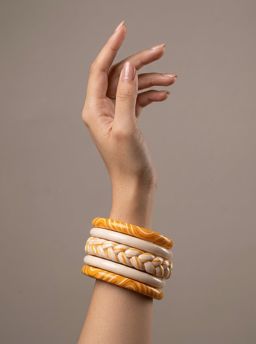 Golden Swirl Lac Bangle Set — Hand-Braided Lac Stack