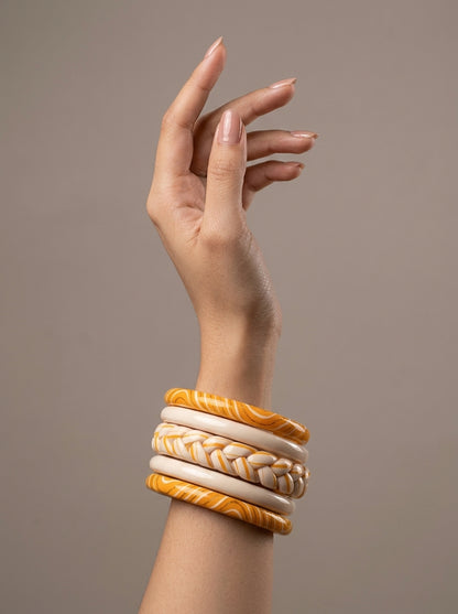 Golden Swirl Lac Bangle Set — Hand-Braided Lac Stack