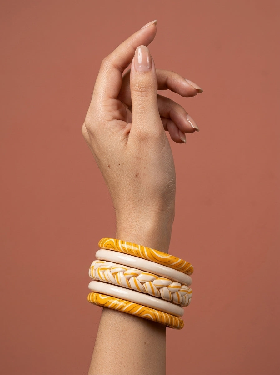 Golden Swirl Lac Bangle Set — Hand-Braided Lac Stack