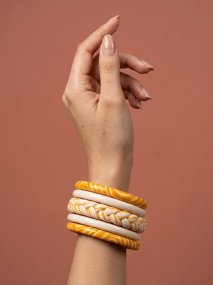 Golden Swirl Lac Bangle Set — Hand-Braided Lac Stack