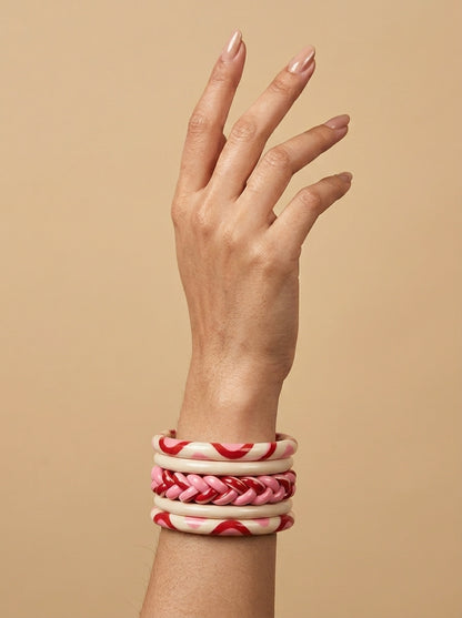 Crimson Veil Lac Bangle Set — Hand-Braided Lac Stack