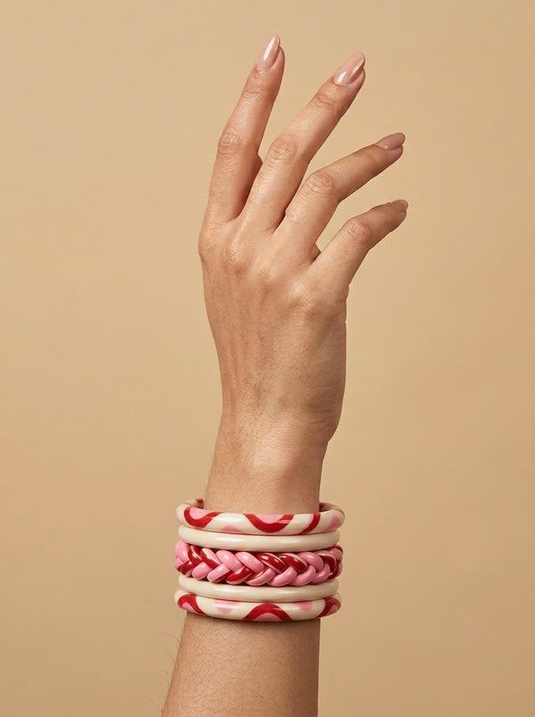 Crimson Veil Lac Bangle Set — Hand-Braided Lac Stack