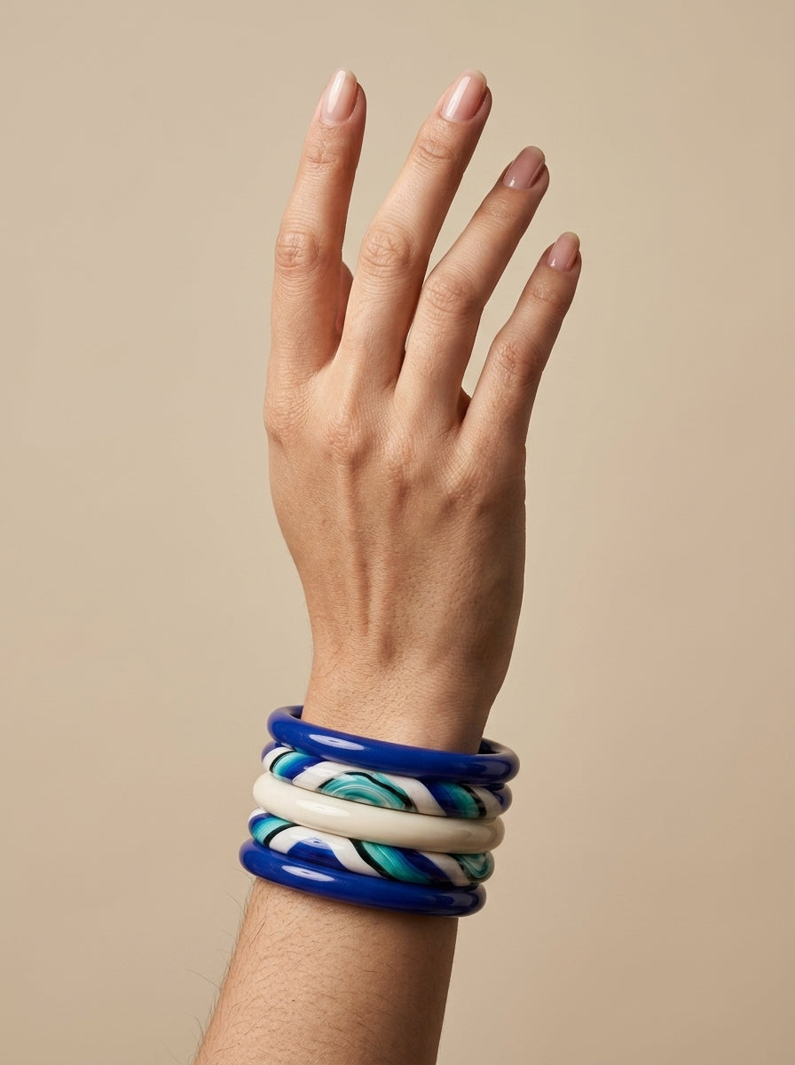Indigo Weave Lac Bangle Set — Hand-Braided Lac Stack