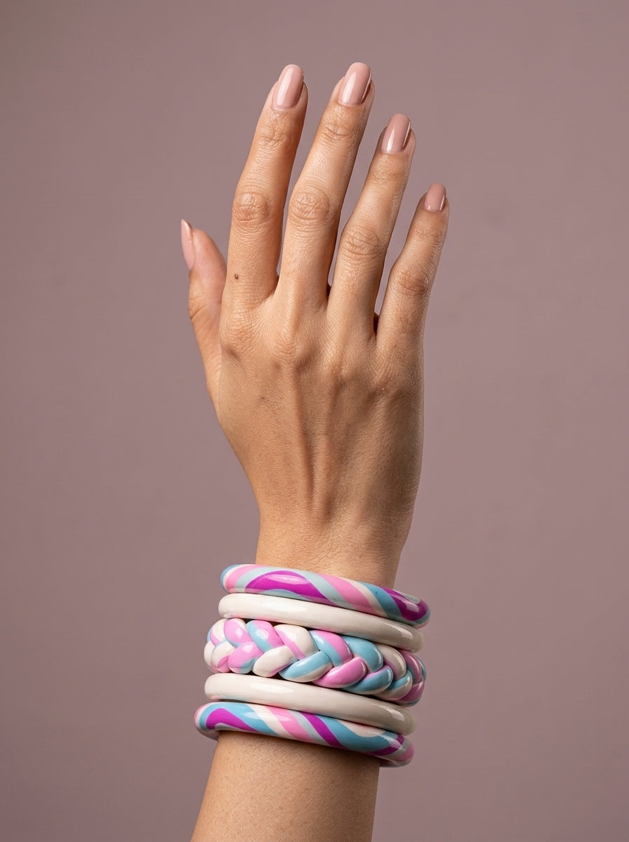 Cotton Candy Lac Bangle Set — Hand-Braided Pastel Lac Stack