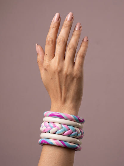 Cotton Candy Lac Bangle Set — Hand-Braided Pastel Lac Stack