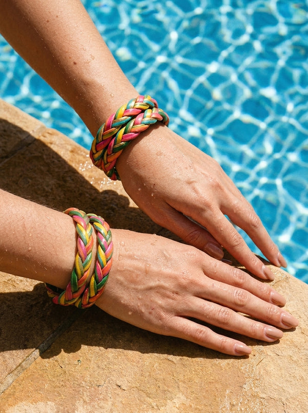 Tropical Twist Braided Bangle Set — Hand-Braided Rainbow Stack