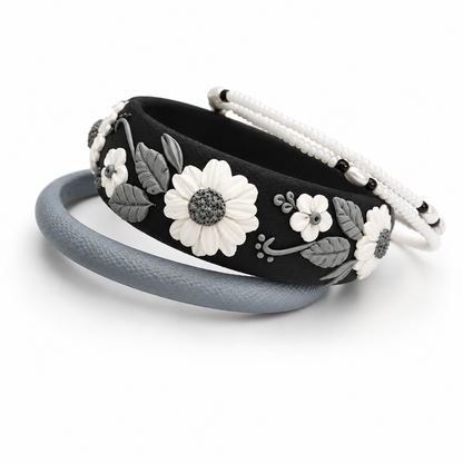 Monochrome Daisy Clay Bangle Set