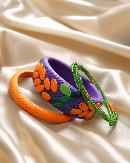 Purple & Orange Garden Clay Bangle