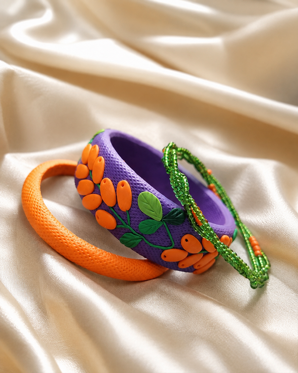 Purple & Orange Garden Clay Bangle