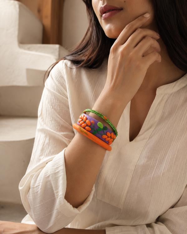 Purple & Orange Garden Clay Bangle