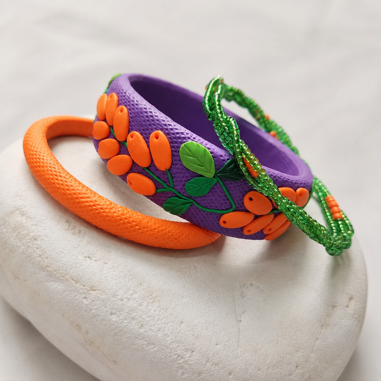 Purple & Orange Garden Clay Bangle