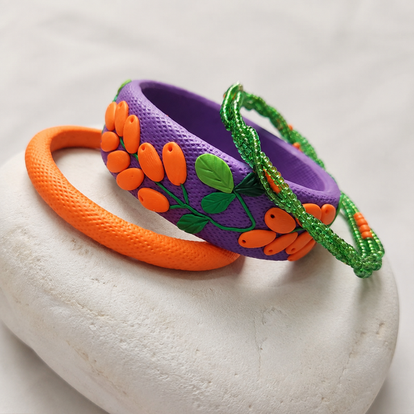 Purple & Orange Garden Clay Bangle