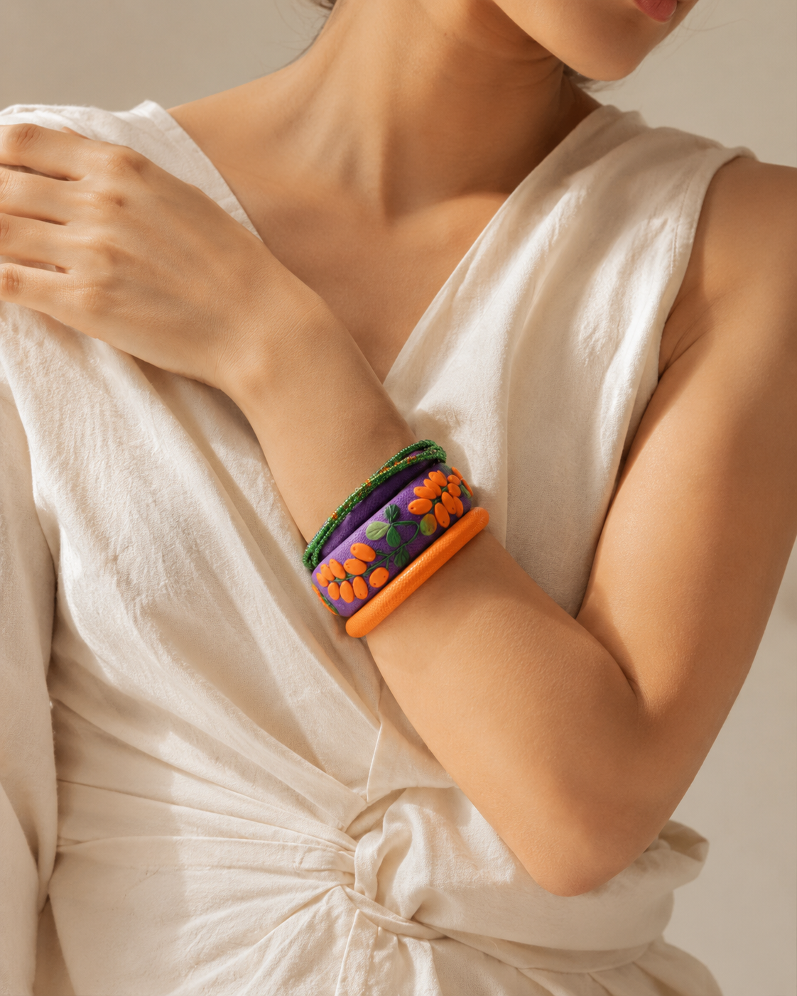 Purple & Orange Garden Clay Bangle