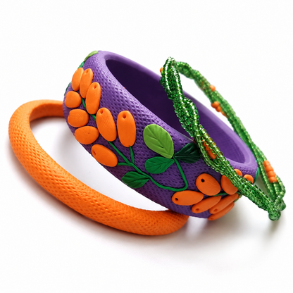 Purple & Orange Garden Clay Bangle