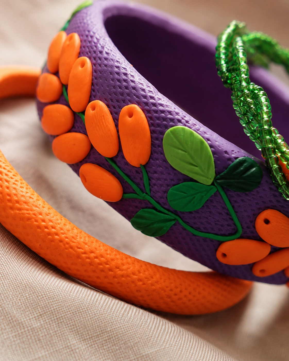 Purple & Orange Garden Clay Bangle
