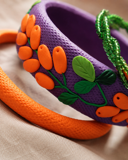 Purple & Orange Garden Clay Bangle