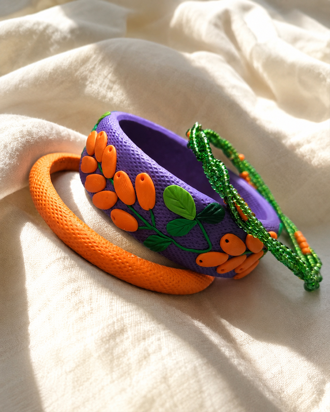 Purple & Orange Garden Clay Bangle