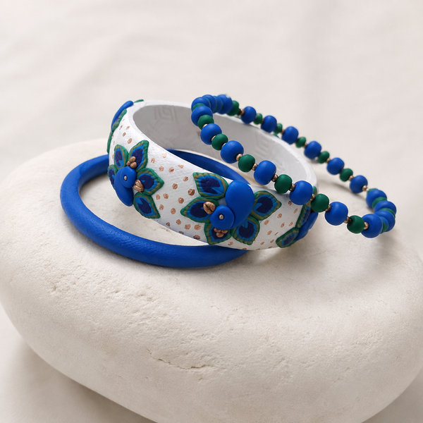 Blue Peacock Garden Clay Bangle