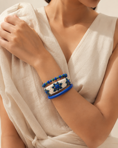 Blue Peacock Garden Clay Bangle