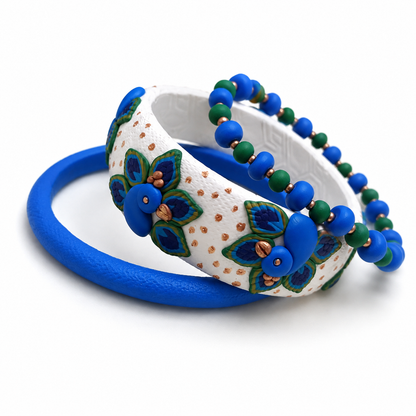 Blue Peacock Garden Clay Bangle