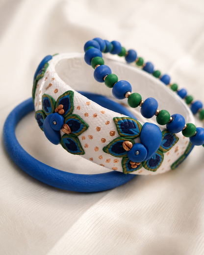 Blue Peacock Garden Clay Bangle