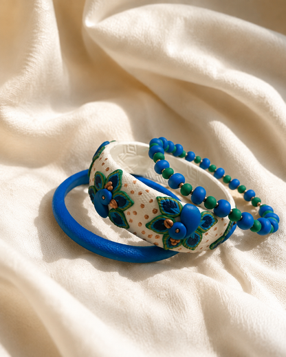 Blue Peacock Garden Clay Bangle